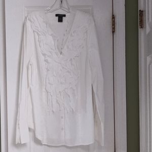 Ann Taylor Ruffled White Blouse